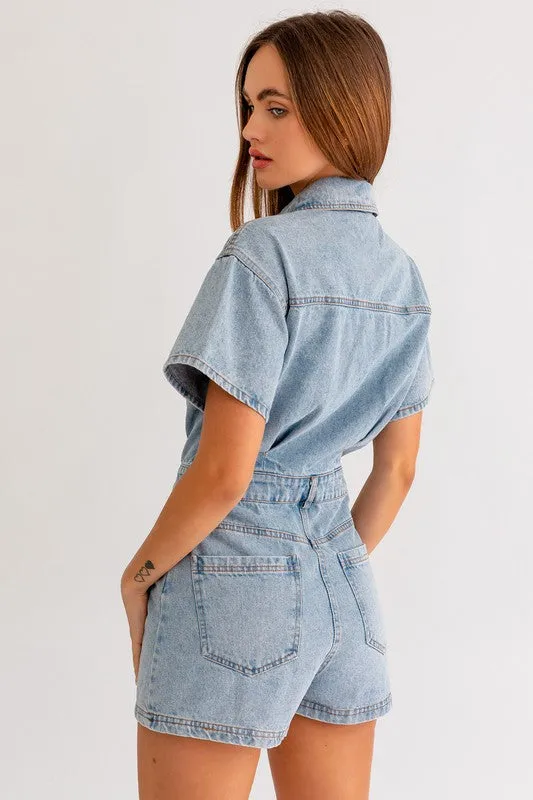 Short Sleeve Denim Romper sold by The Dogwood Boutique product image thumbnail 4