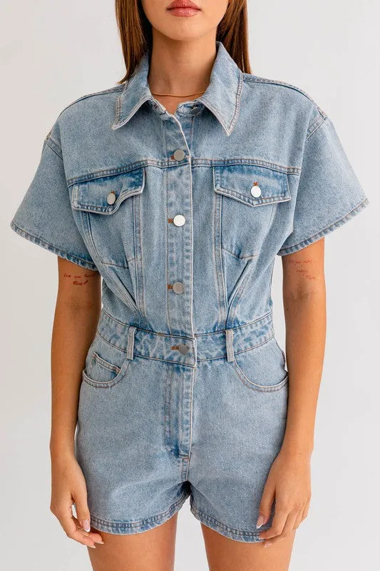 Short Sleeve Denim Romper sold by The Dogwood Boutique product image thumbnail 2