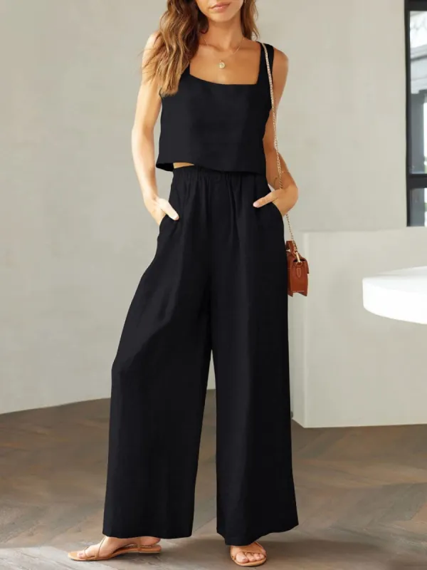 Square Neck Top and Wide Leg Pants Set sold by The Dogwood Boutique