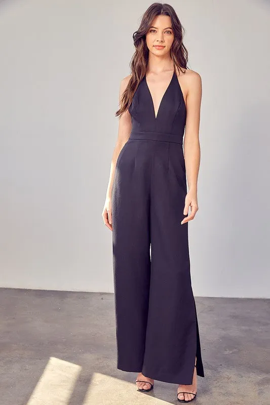 Deep V-Neck Wide Leg Jumpsuit sold by The Dogwood Boutique