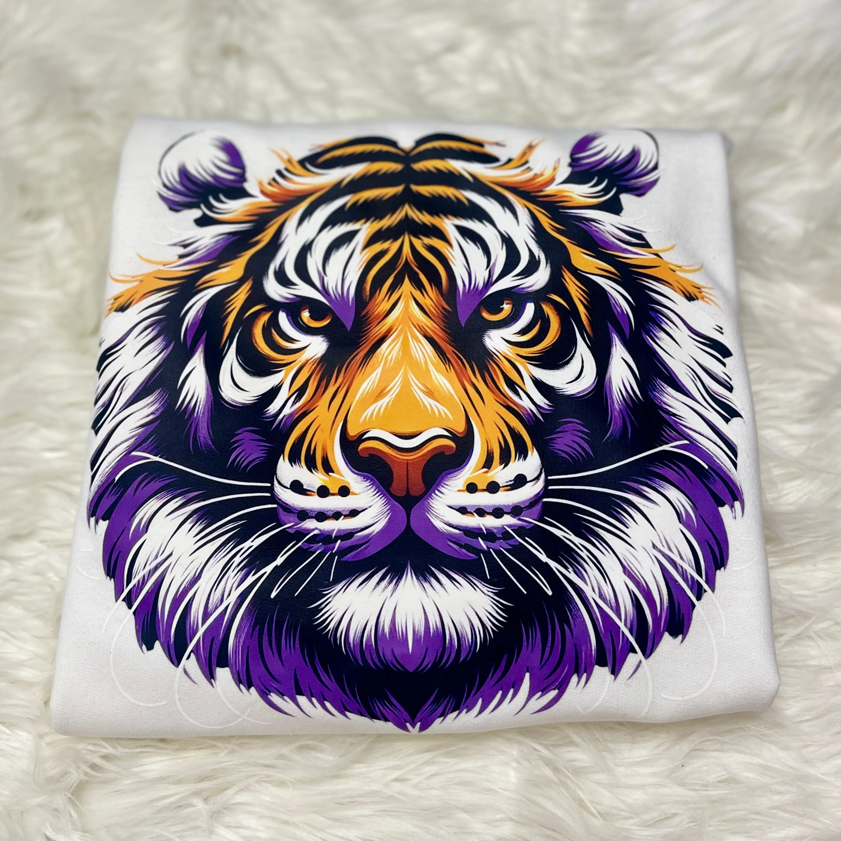 Oversized Tiger Face with Purple Tee or Sweatshirt sold by The Dogwood Boutique product image thumbnail 2
