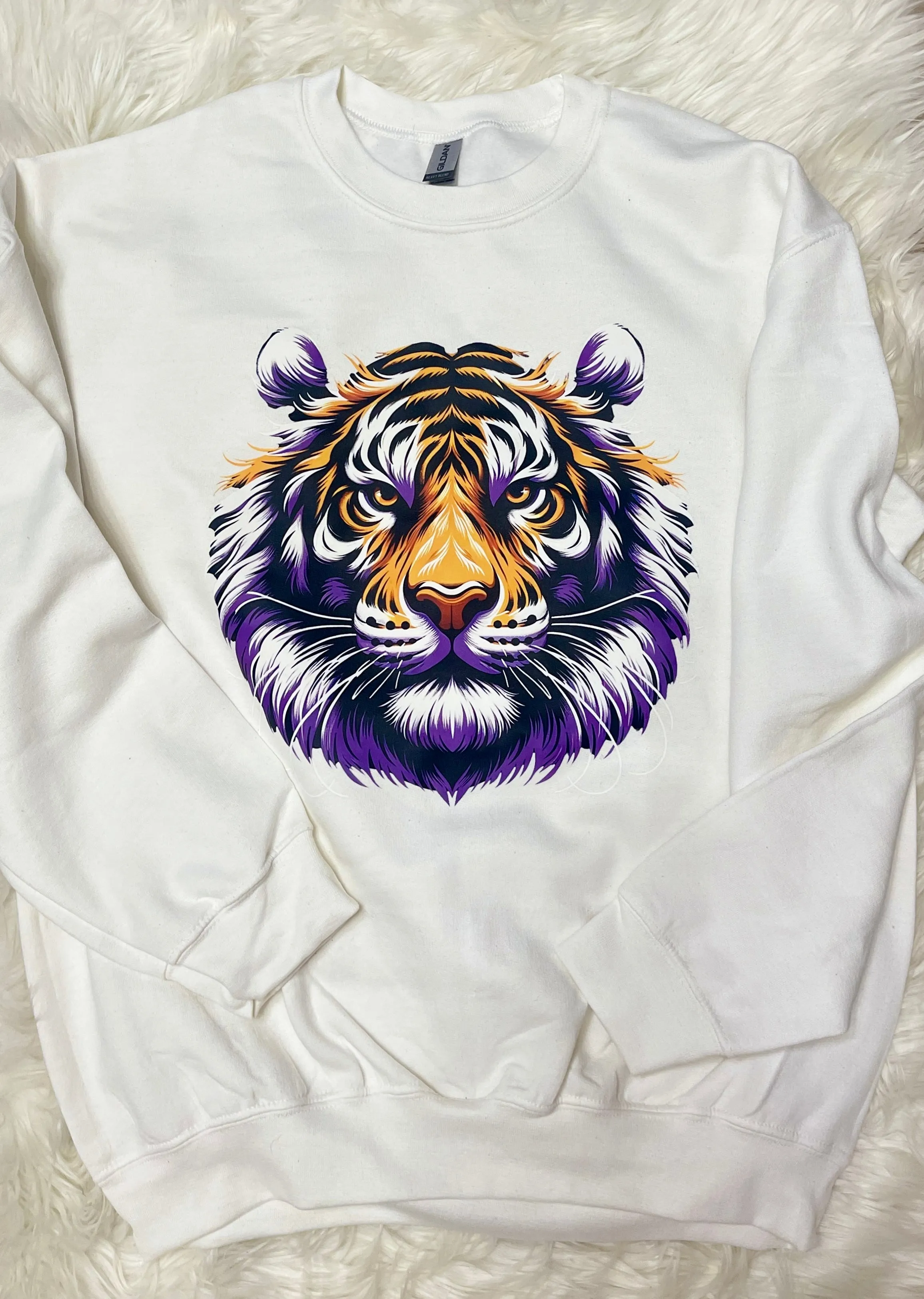 Oversized Tiger Face with Purple Tee or Sweatshirt sold by The Dogwood Boutique