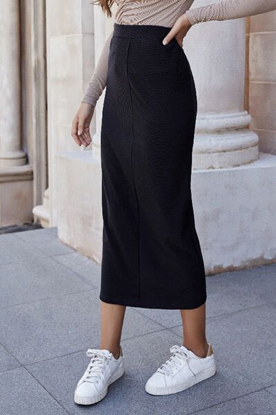 High Waist Pull-On Midi Skirt sold by The Dogwood Boutique