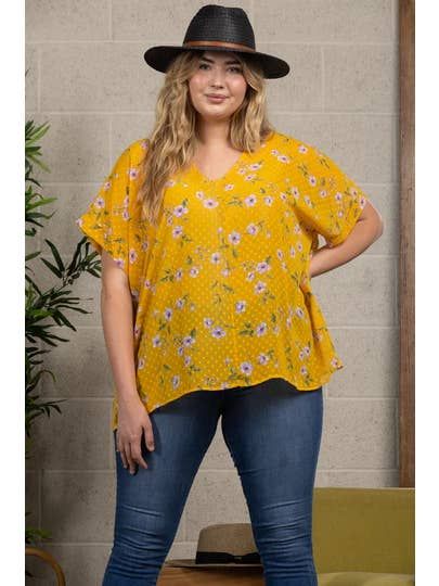 *Curvy* Yellow Floral Print Top sold by The Dogwood Boutique