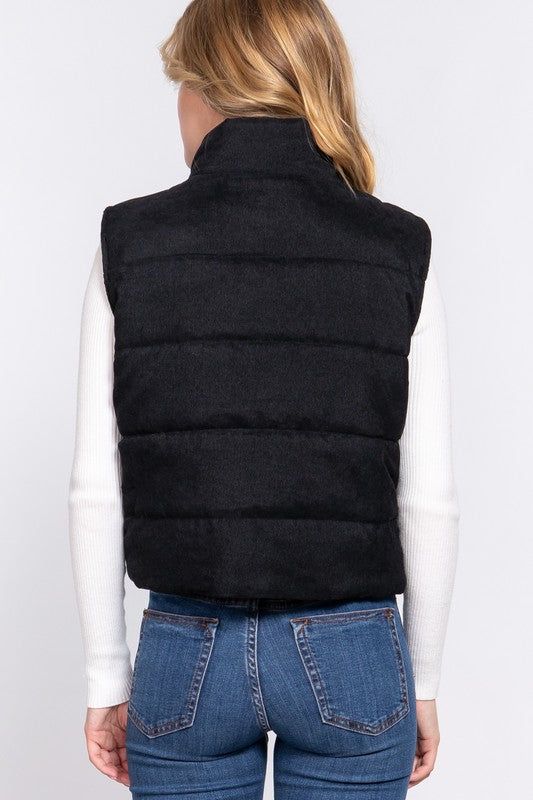 Black Corduroy Inner Faux Fur Puffer Vest sold by The Dogwood Boutique product image thumbnail 3