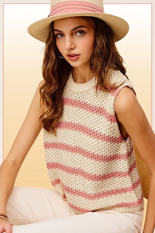 Chunky Stripe Sleeveless Sweater Top sold by The Dogwood Boutique