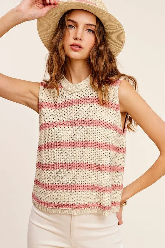 Chunky Stripe Sleeveless Sweater Top sold by The Dogwood Boutique product image thumbnail 2