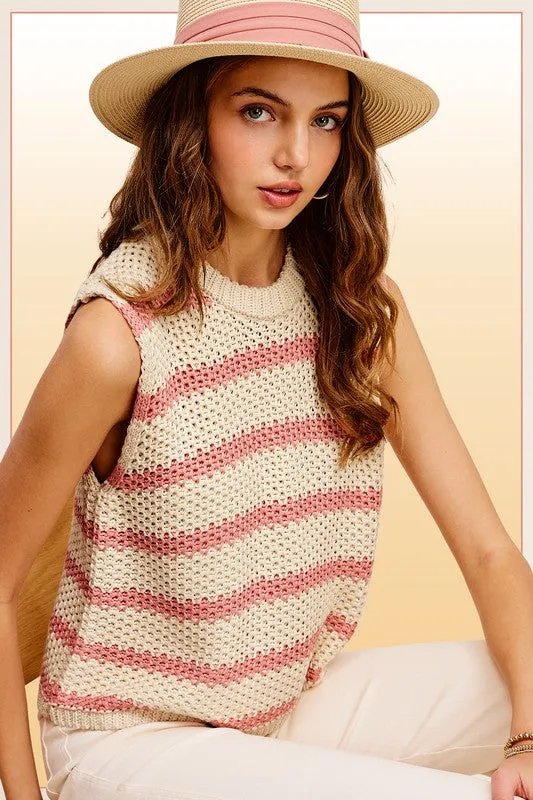 Chunky Stripe Sleeveless Sweater Top sold by The Dogwood Boutique product image thumbnail 5