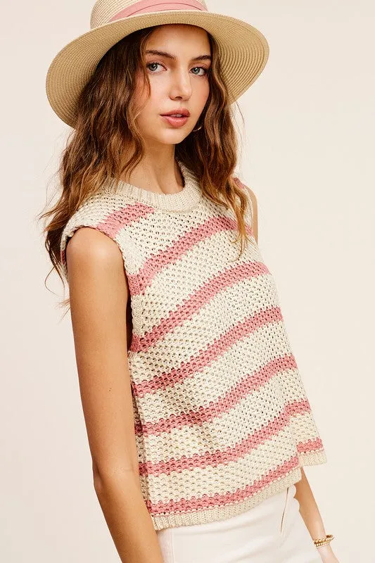 Chunky Stripe Sleeveless Sweater Top sold by The Dogwood Boutique product image thumbnail 3