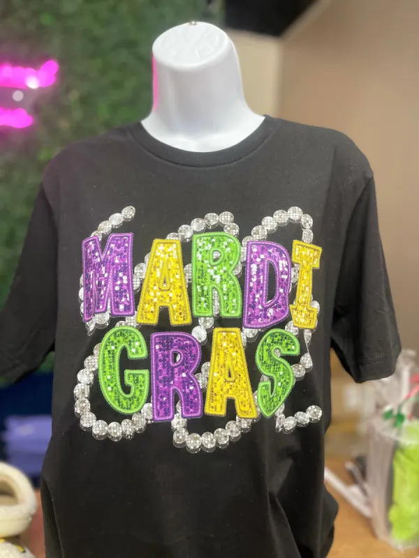 Faux Sequin Mardi Gras Tee sold by The Dogwood Boutique
