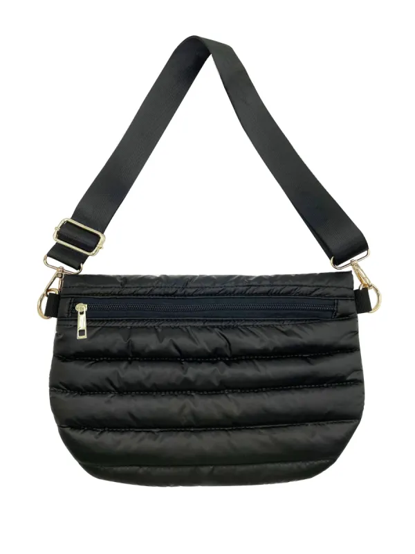 Black Puffer Messenger Crossbody Shoulder Bag sold by The Dogwood Boutique