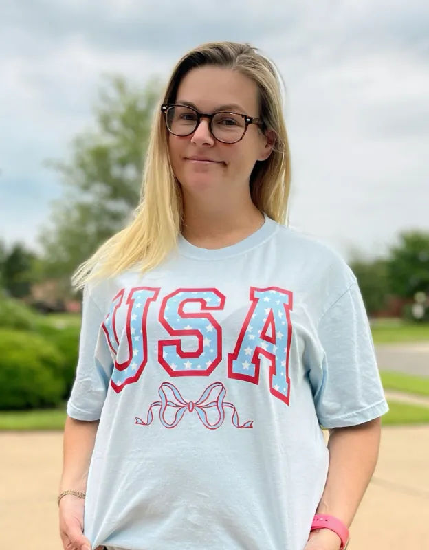 USA Coquette Comfort Colors Tee sold by The Dogwood Boutique