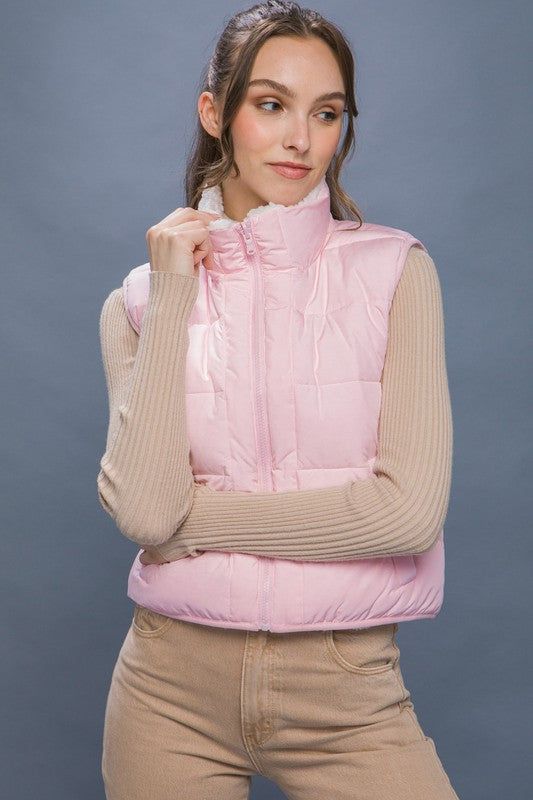Light Pink Reversible Puffer Vest with Sherpa Lining sold by The Dogwood Boutique product image thumbnail 3
