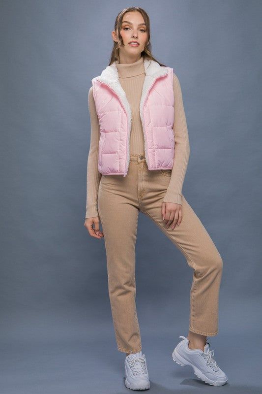 Light Pink Reversible Puffer Vest with Sherpa Lining sold by The Dogwood Boutique product image thumbnail 4