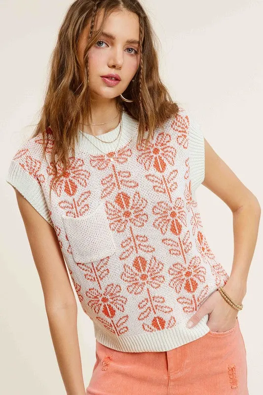 Flower Pattern Sleeveless Sweater Top sold by The Dogwood Boutique product image thumbnail 2