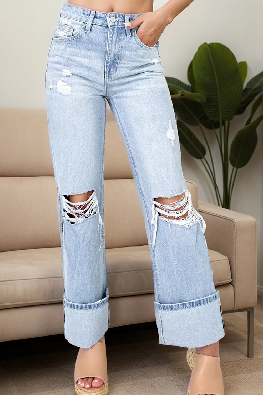 Distressed High Waist Jeans with Pockets sold by The Dogwood Boutique