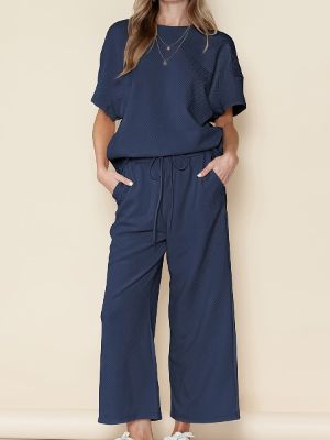 Full Size Texture Short Sleeve T-Shirt and Wide Leg Pants Set sold by The Dogwood Boutique