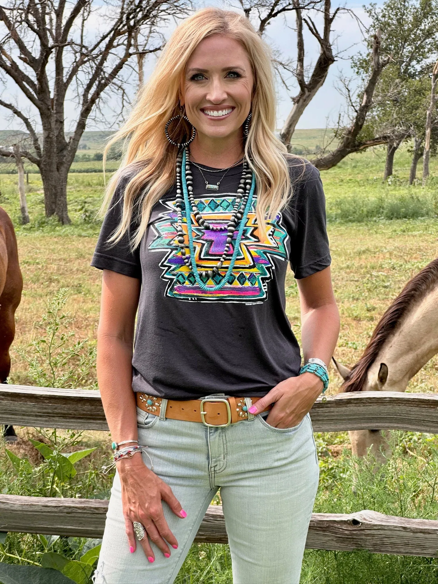 Callie Ann Stelter Neon Aztec Tee sold by The Dogwood Boutique