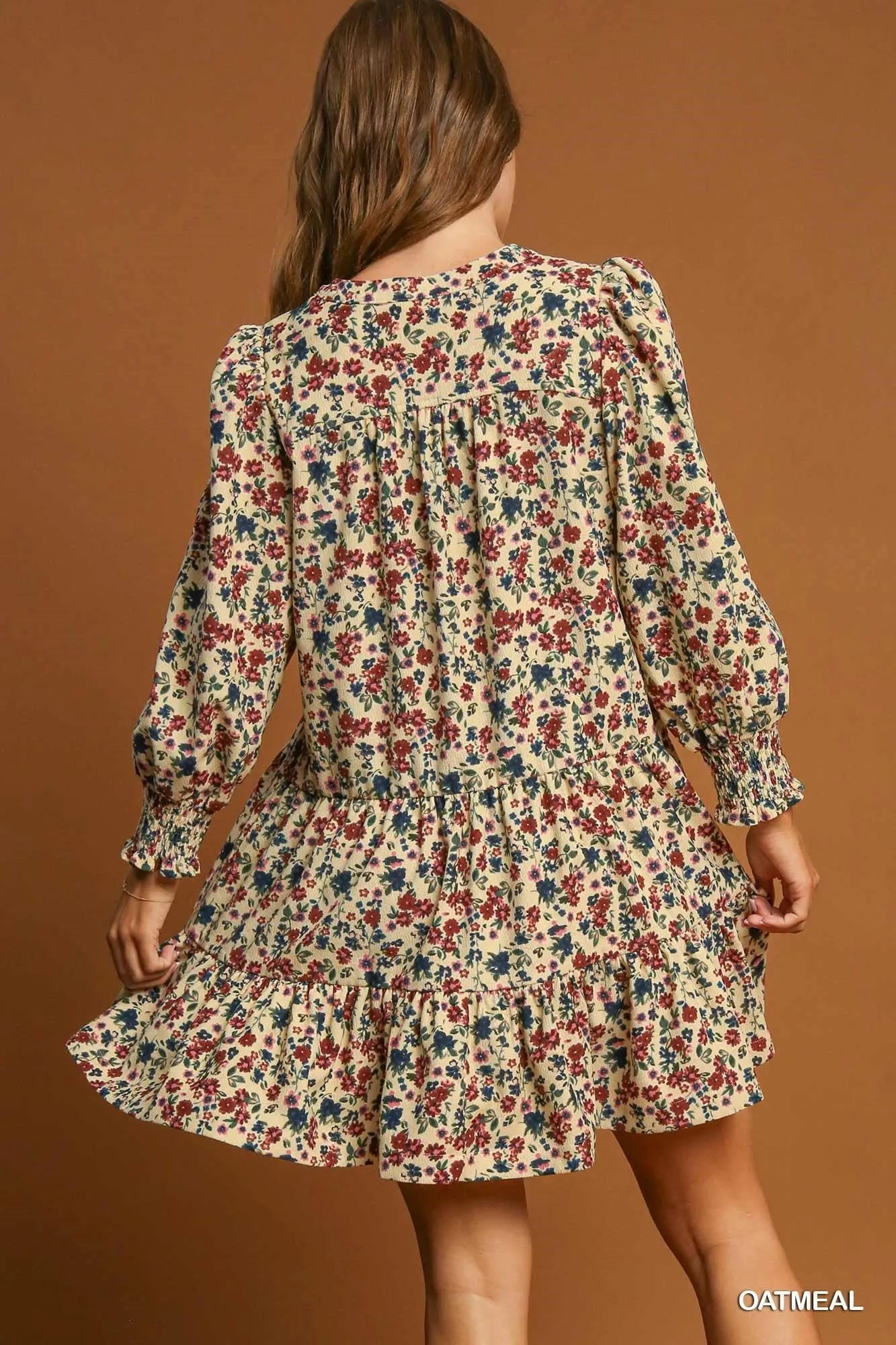 Oatmeal Floral V-Neck Dress sold by The Dogwood Boutique product image thumbnail 2
