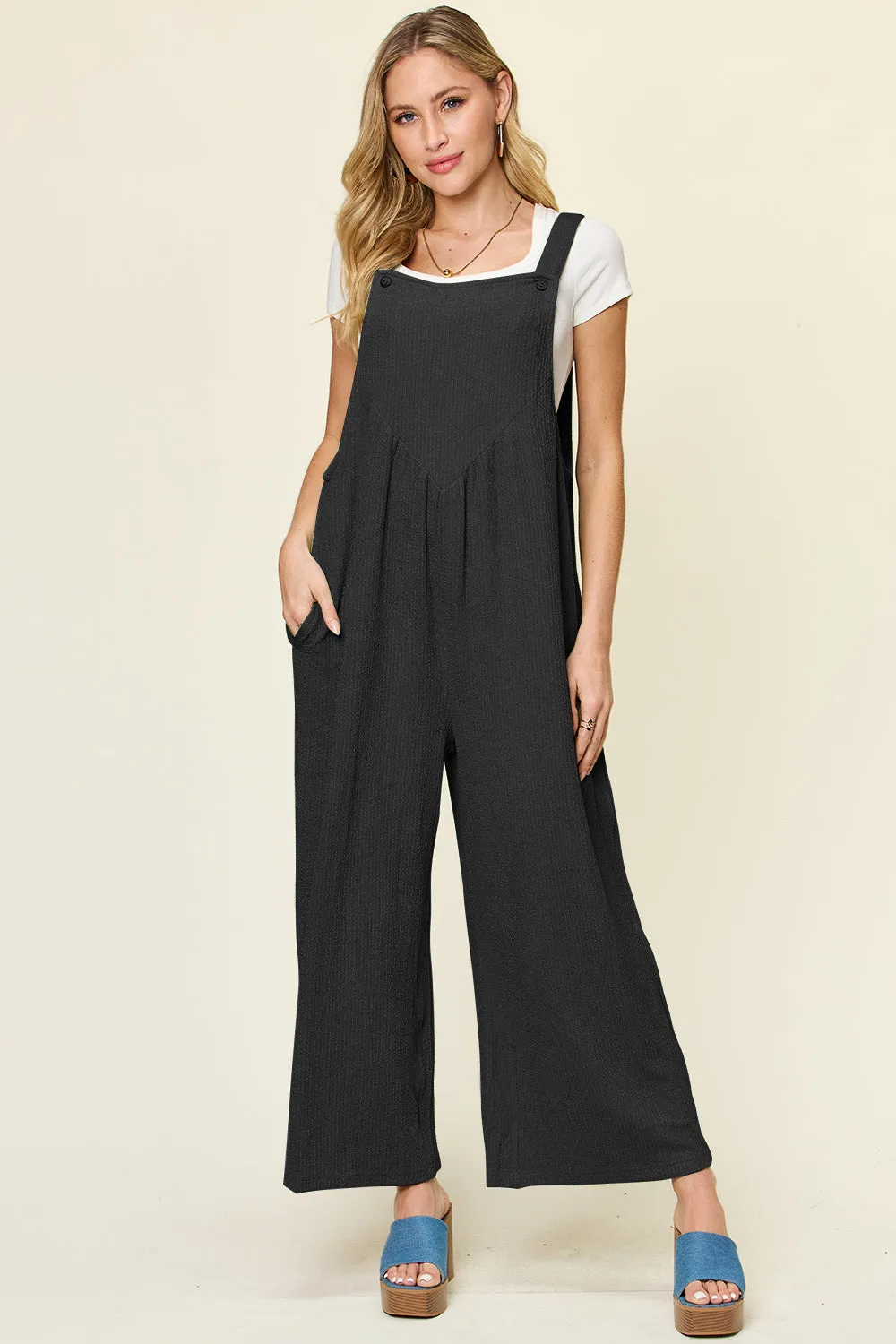Double Take Full Size Texture Sleeveless Wide Leg Overall sold by The Dogwood Boutique
