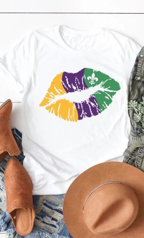 Mardi Gras Lip Graphic Tee sold by The Dogwood Boutique