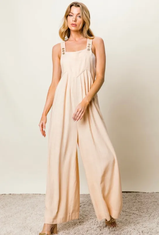 Oatmeal Front Pocket Wide Leg Jumpsuit sold by The Dogwood Boutique