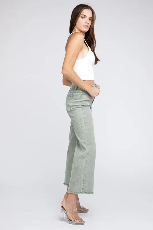 Acid Wash Frayed Cutoff Hem Straight Wide Pants sold by The Dogwood Boutique product image thumbnail 5