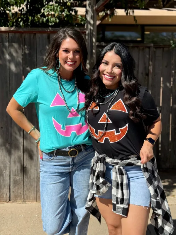 Glitter Jack O' Lantern Tee sold by The Dogwood Boutique