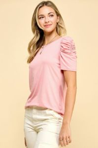 New Pink Ruffle Sleeve Detail Short Sleeve Top sold by The Dogwood Boutique