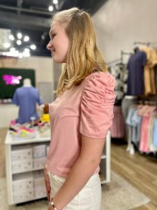 New Pink Ruffle Sleeve Detail Short Sleeve Top sold by The Dogwood Boutique