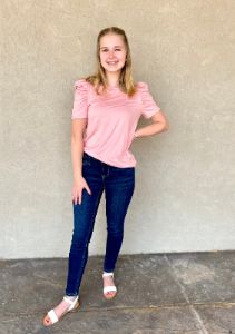 New Pink Ruffle Sleeve Detail Short Sleeve Top sold by The Dogwood Boutique