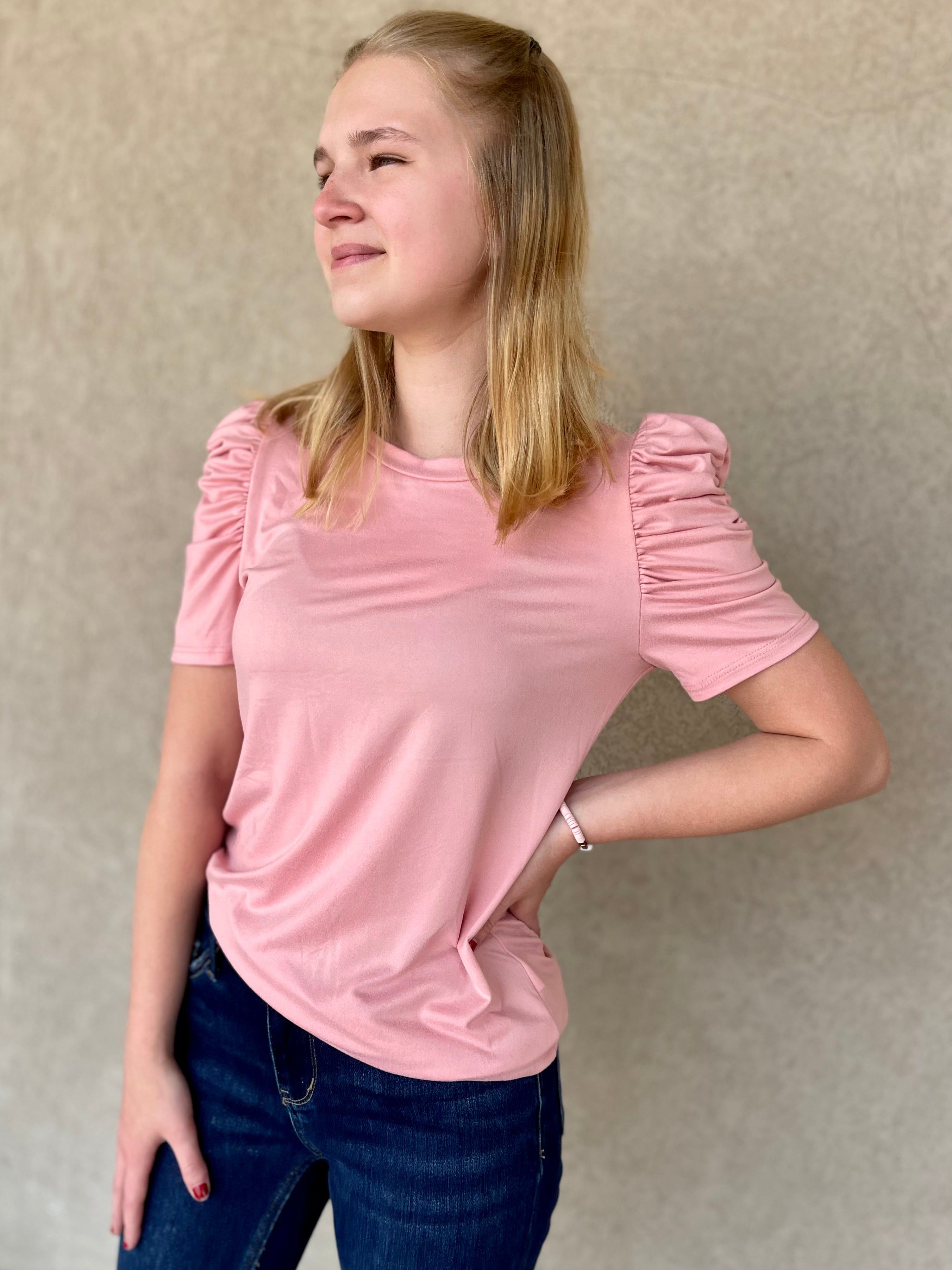 New Pink Ruffle Sleeve Detail Short Sleeve Top sold by The Dogwood Boutique product image thumbnail 3