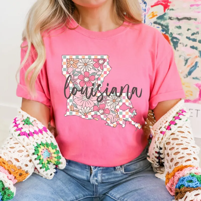 Floral Louisiana State Tee made by The Dogwood Boutique