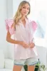 First Love Full Size Striped Flutter Sleeve Blouse sold by The Dogwood Boutique