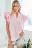 First Love Full Size Striped Flutter Sleeve Blouse sold by The Dogwood Boutique