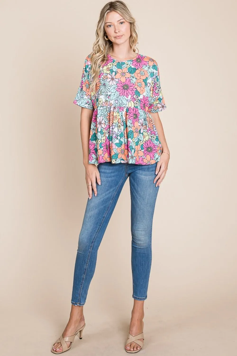 BOMBOM Floral Round Neck Short Sleeve Blouse sold by The Dogwood Boutique product image thumbnail 5