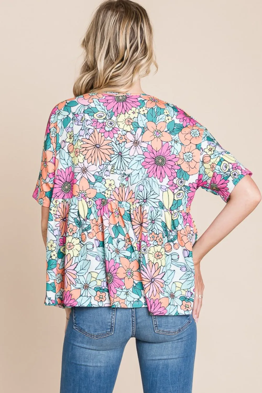 BOMBOM Floral Round Neck Short Sleeve Blouse sold by The Dogwood Boutique product image thumbnail 2