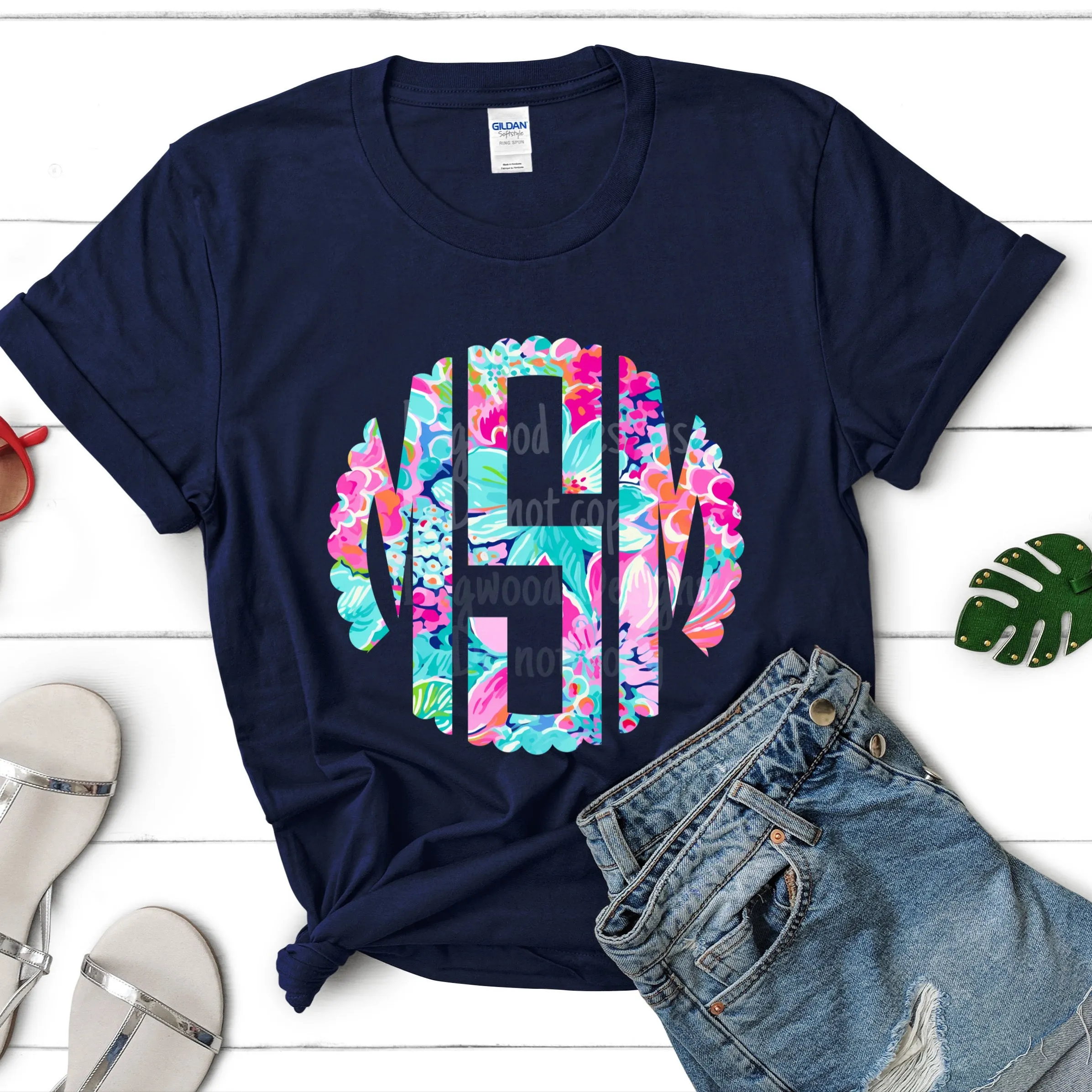 Bright Tropical Custom Monogram Comfort Colors Tee or Tank sold by The Dogwood Boutique product image thumbnail 2