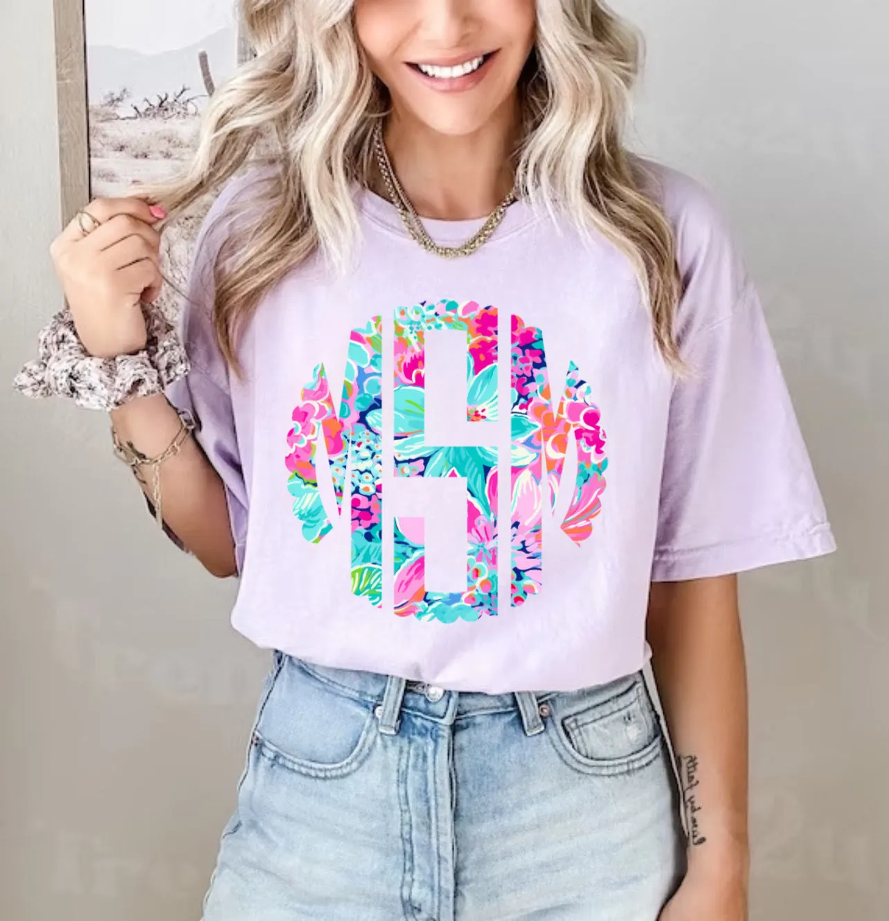 Bright Tropical Custom Monogram Comfort Colors Tee or Tank sold by The Dogwood Boutique