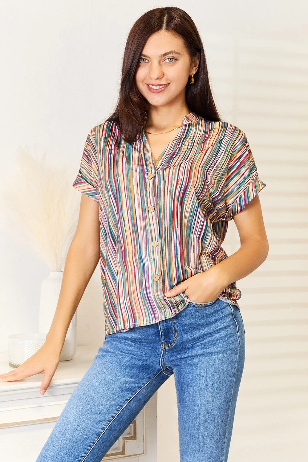 Multicolored Stripe Notched Neck Top sold by The Dogwood Boutique product image thumbnail 5