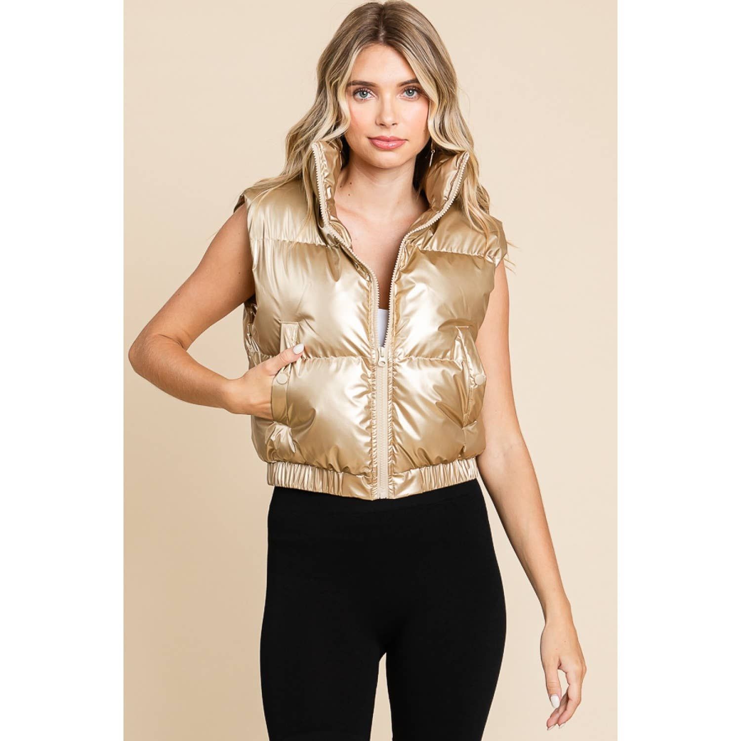 Metallic Gold Puffer Vest sold by The Dogwood Boutique product image thumbnail 2