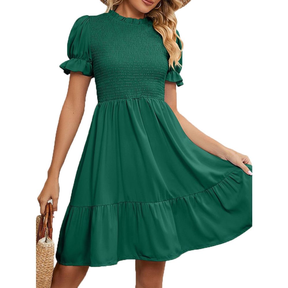 Short Sleeve Pleated Round Neck Midi Dress sold by The Dogwood Boutique product image thumbnail 2