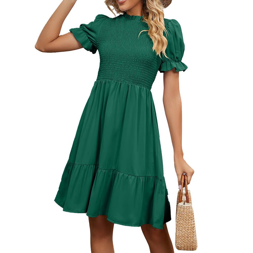 Short Sleeve Pleated Round Neck Midi Dress sold by The Dogwood Boutique