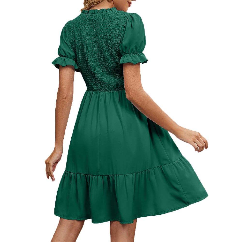 Short Sleeve Pleated Round Neck Midi Dress sold by The Dogwood Boutique product image thumbnail 3