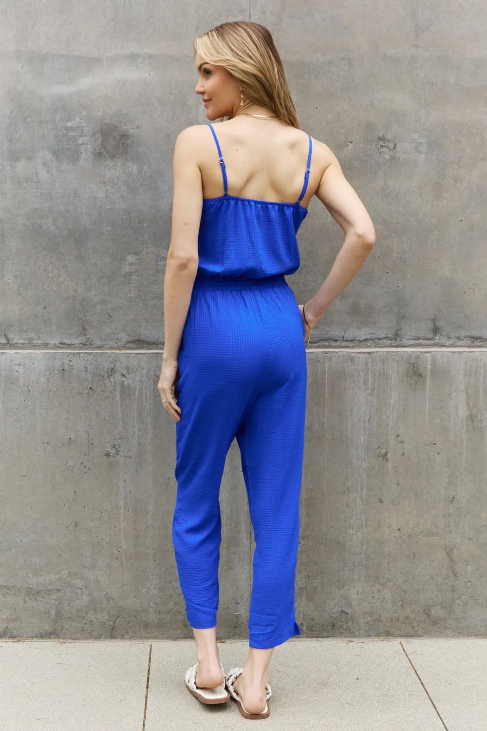 ODDI Full Size Textured Woven Jumpsuit in Royal Blue sold by The Dogwood Boutique product image thumbnail 2