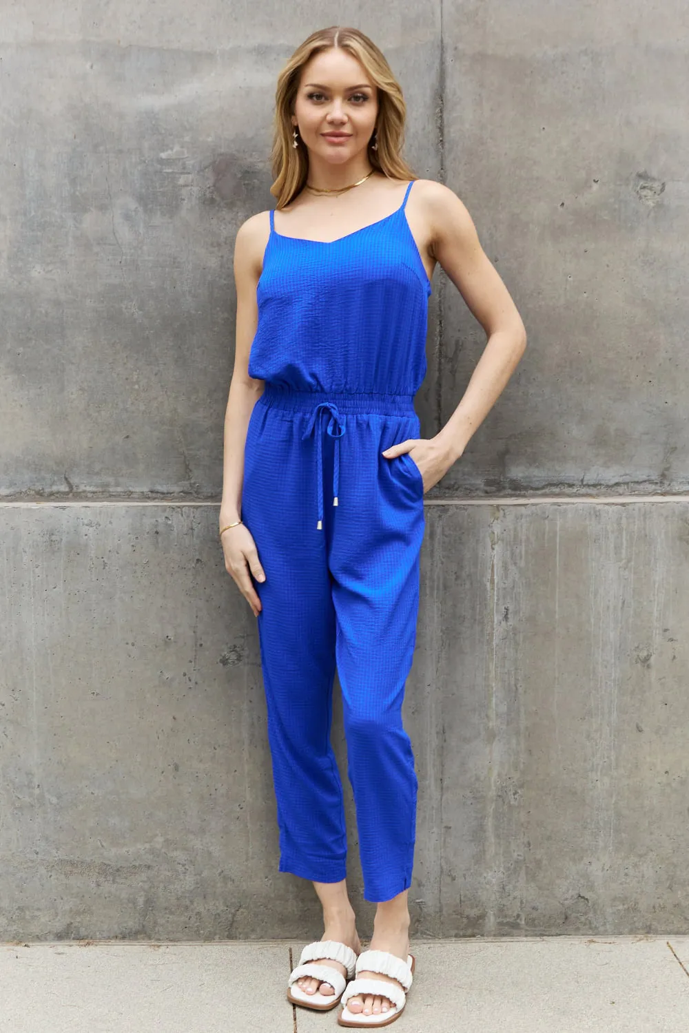 ODDI Full Size Textured Woven Jumpsuit in Royal Blue sold by The Dogwood Boutique product image thumbnail 3