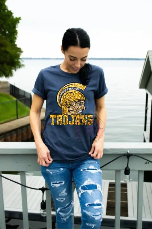 Trojans Faux Sequin Mascot Tee sold by The Dogwood Boutique