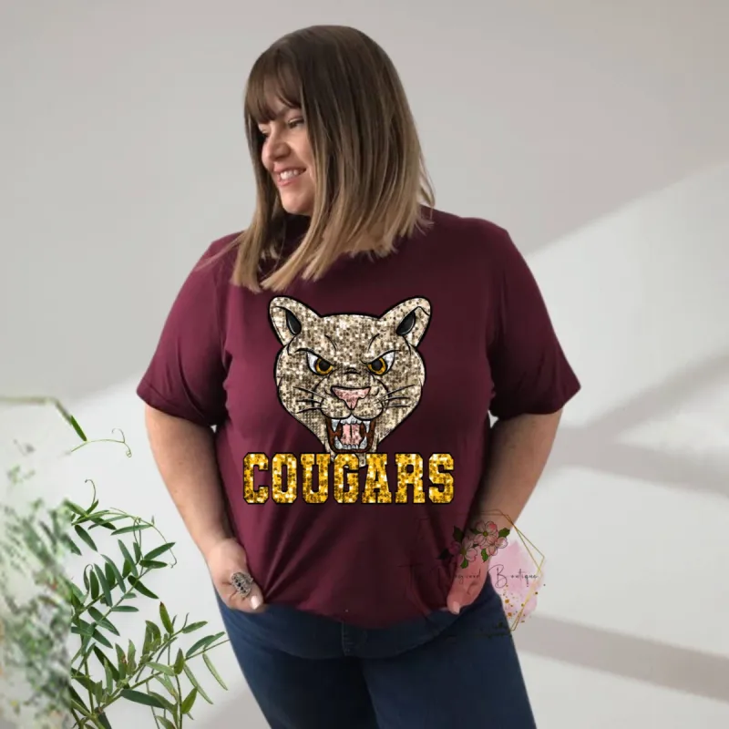 Cougars Faux Sequin Tee sold by The Dogwood Boutique