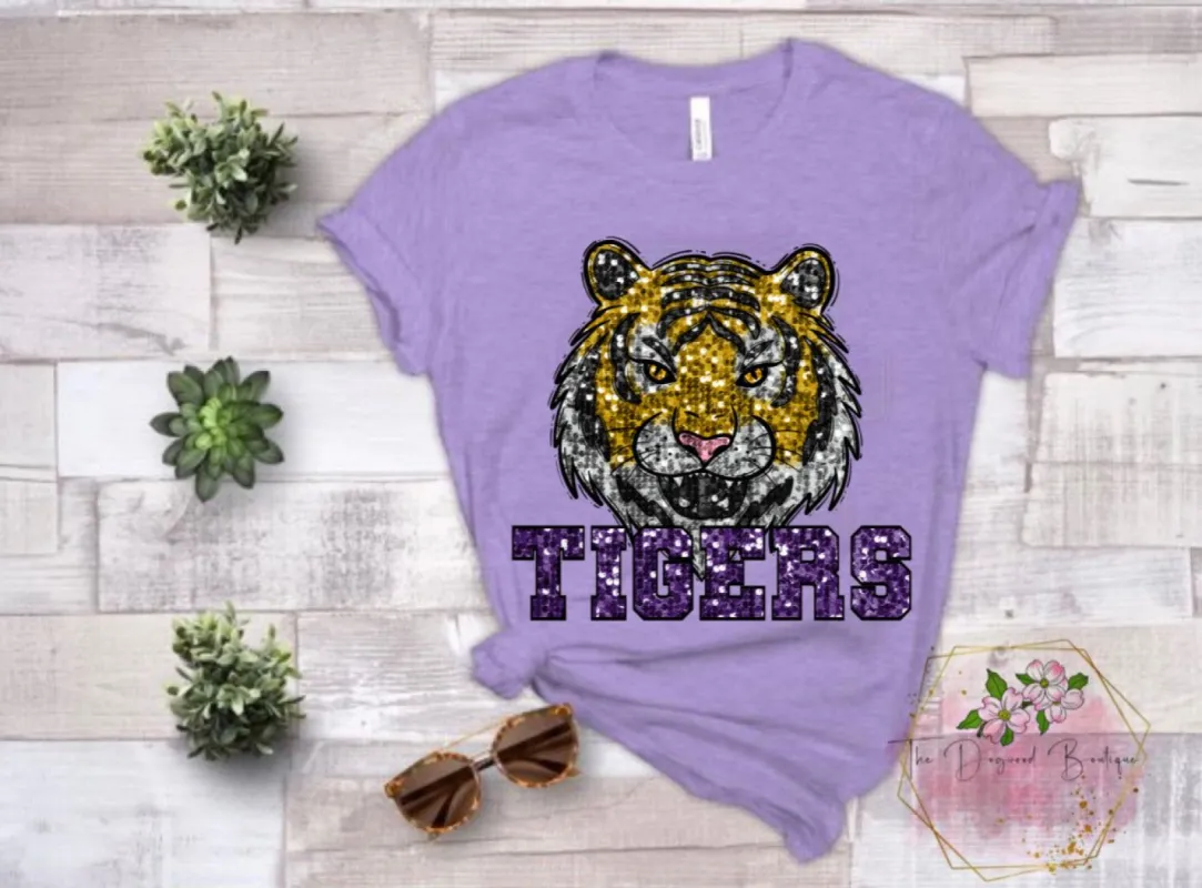 Tigers faux sequin Tee sold by The Dogwood Boutique