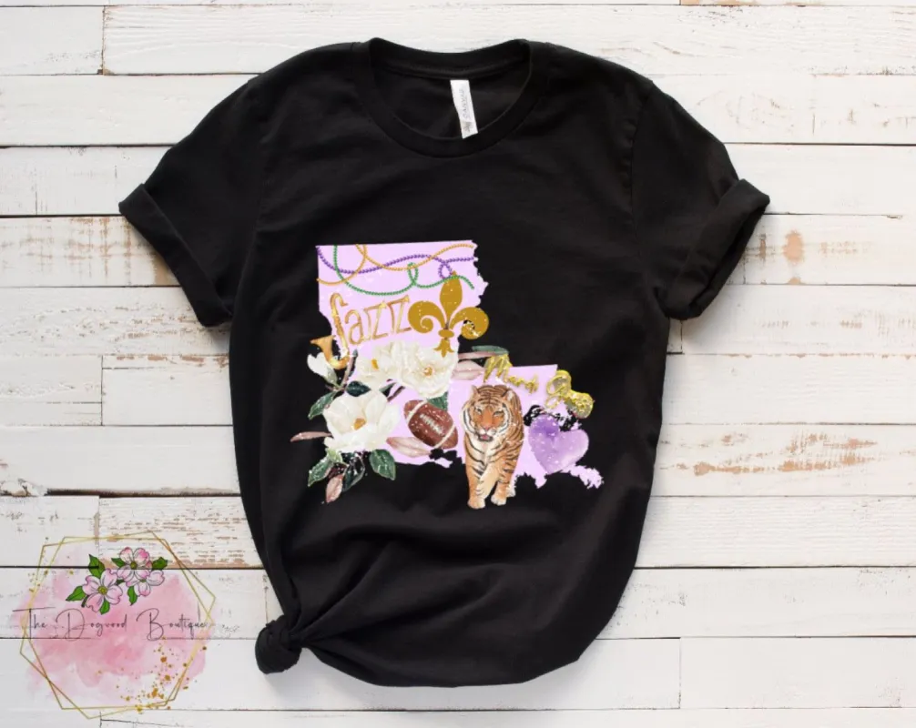 LA State Collage Tee sold by The Dogwood Boutique